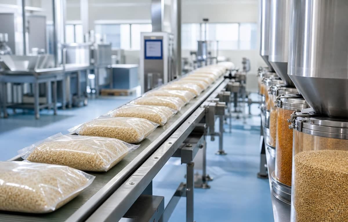 Packaged food manufacturing line in a clean production facility